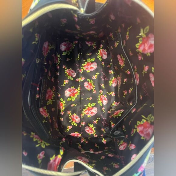 Betsey Johnson Pink and Black Satchel with Floral Design - Picture 5 of 12